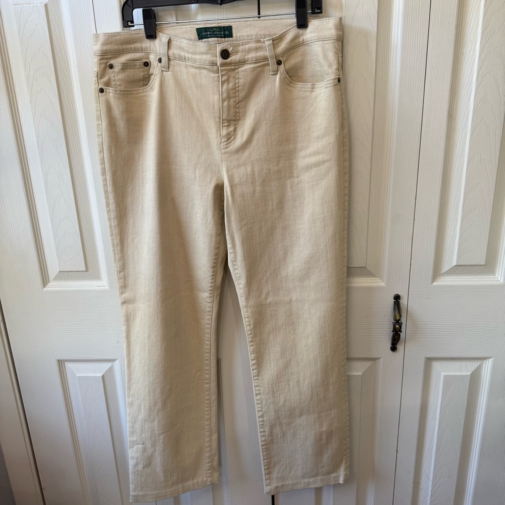 LRL Lauren Jeans Classic Straight Cream Jeans Classic 5 Pocket Womens Size 14